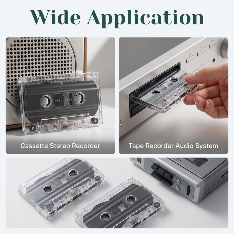 JIEYAO 2Pcs Blank Cassette Tape, 60 Minutes Blank Clear Audio Recording Tape with Plastic Storage Case for Speech Music Recording Collectors