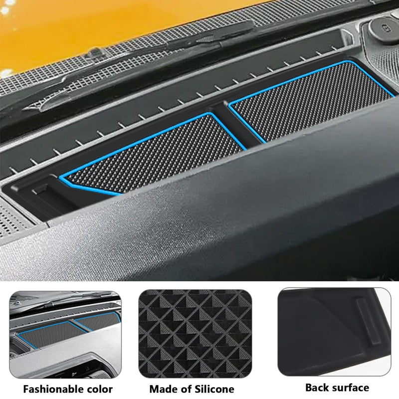 Auovo Dash Cover Tray Compatible with Ford Bronco Accessories 2025 2021 2022 2023 2024 Anti-Slip Silicone Dashboard Compartments Mat fit Bronco 2/4-Door Interior Dash Pad Liners 2-pc Set (Blue Trim) Blue 2pcs dash cover tray