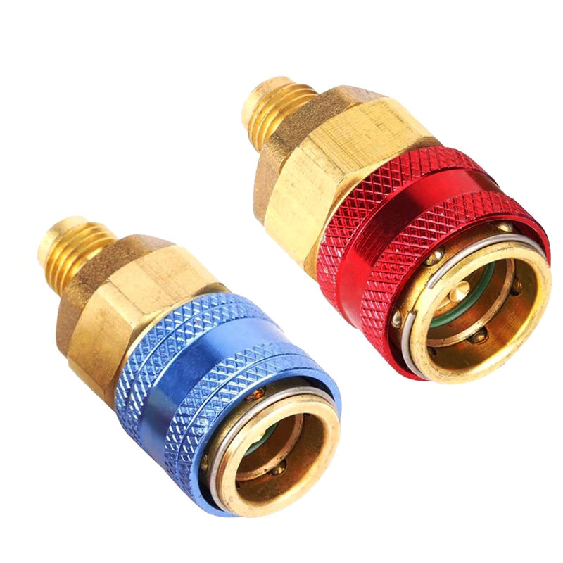 R134a Quick Coupler Adapter Set, for HVAC Auto Car Air Conditioning with Manifold Hose Gauge, Red and Blue, 1/4 BSP, High Low Side Port