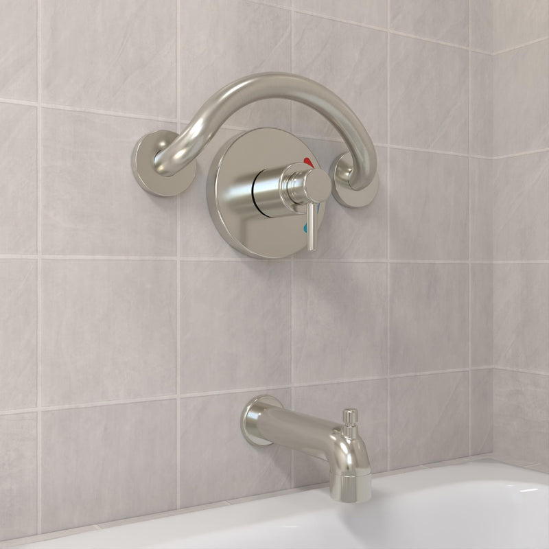 HEALTHCRAFT Plus Crescent Grab Bar 14.3", ADA Safety - Brushed Stainless | Curved crescent design, concealed screws, decorative safety bar Brushed Stainless Steel