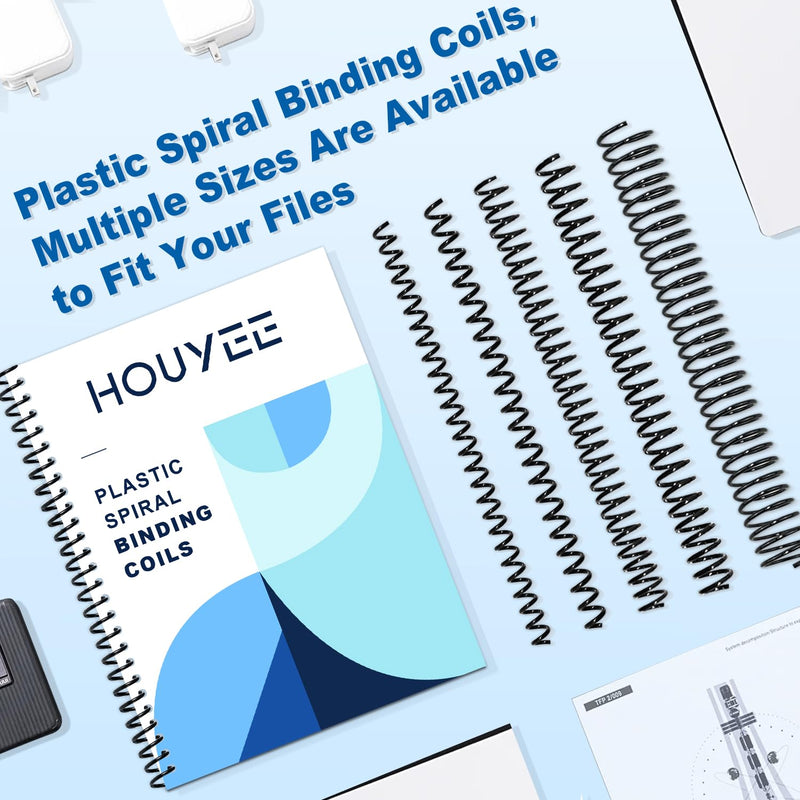 HOUYEE 100 Pack Plastic Spiral Binding Coils,6mm(1/4 Inch),30 Sheet Capacity,4:1 Pitch (Black) 1/4"(30 sheet capacity)