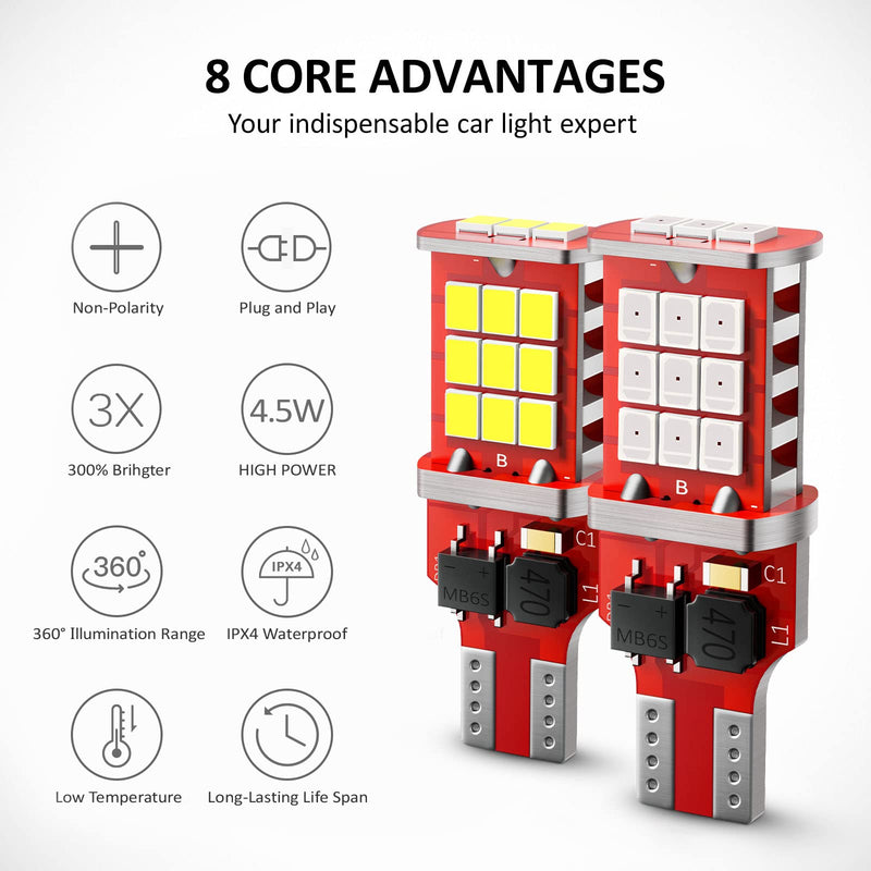 921 LED Bulb, Strobe 3rd Third Brake Light Bulb Red and Truck Cargo Bed Lights White, 300% Brighter Non-Polarity 194 912 T15 906 904 902 W16W, Pack of 4 921/912 Red+White