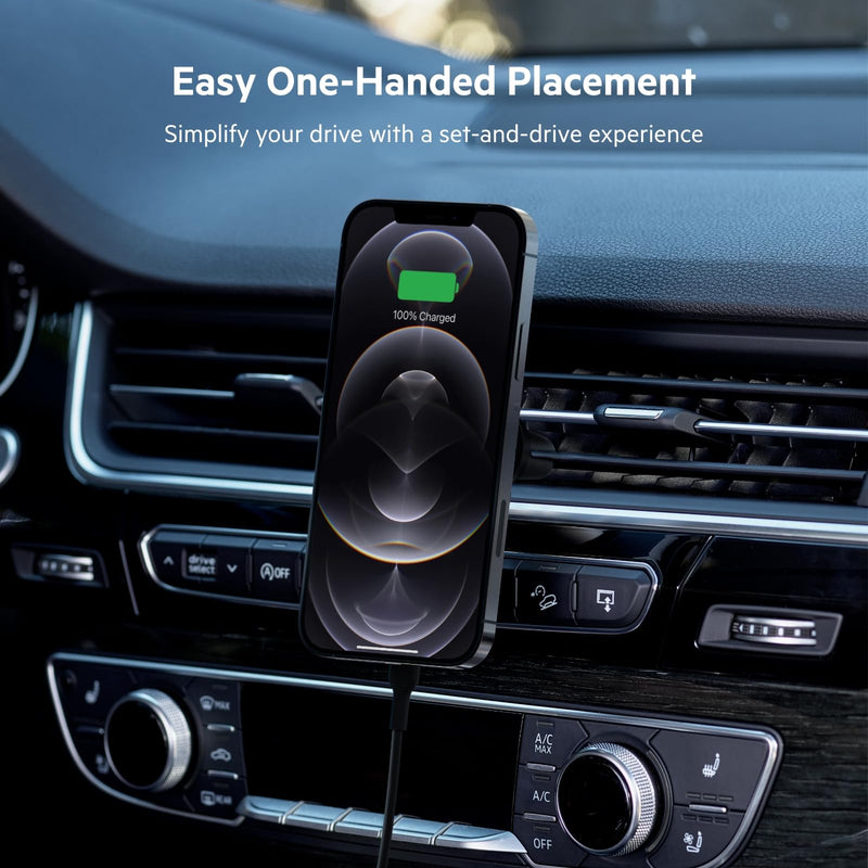 Belkin 10W Magnetic Wireless Car Charger, Vent Mount, No Adapter | iPhone 17/16/15/14, Pixel 10 compatible, no power adapter included, hands-free driving, vent mount No Power Supply Included