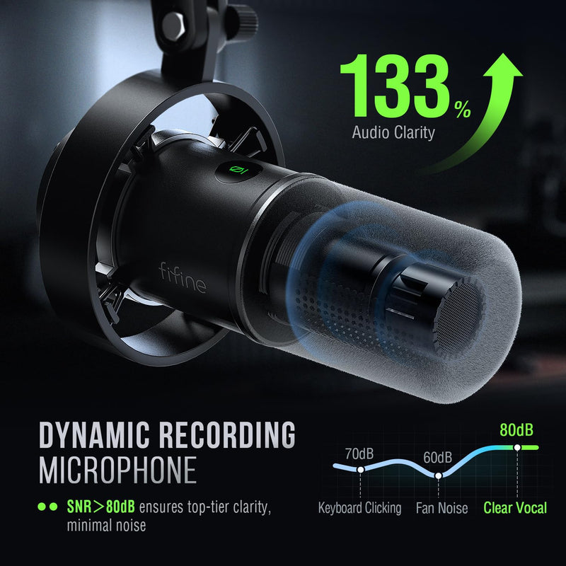 FIFINE Dynamic Microphone, XLR/USB Podcast Recording PC Microphone for Vocal Voice-Over Streaming, Studio Metal Mic with Mute, Headphone Jack, Monitoring Volume Control, Windscreen-Amplitank K688 Black