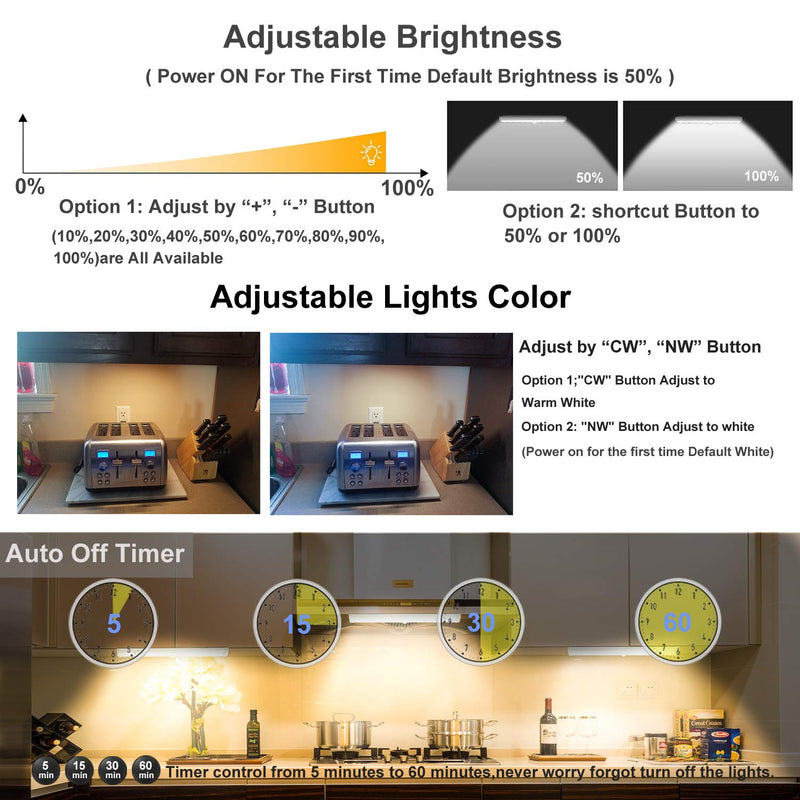 LDOPTO Under Cabinet Lights Wireless 4 Pack, Rechargeable Battery Operated Lights with Remote, Dimmable Led Closet Lights, Under Counter Lights Stick-on Touch Night Light for Kitchen, 3 Colors 4 PCS