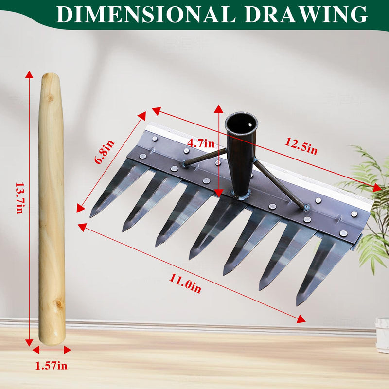 7 - pronged Heavy-Duty Garden Tiller Featuring a Wooden Handle,Iron Weed Puller Tool,New Spray-Painted Iron Manual Weed rake, Gardinia uprooting Tool,Suitable for Lawn and Garden