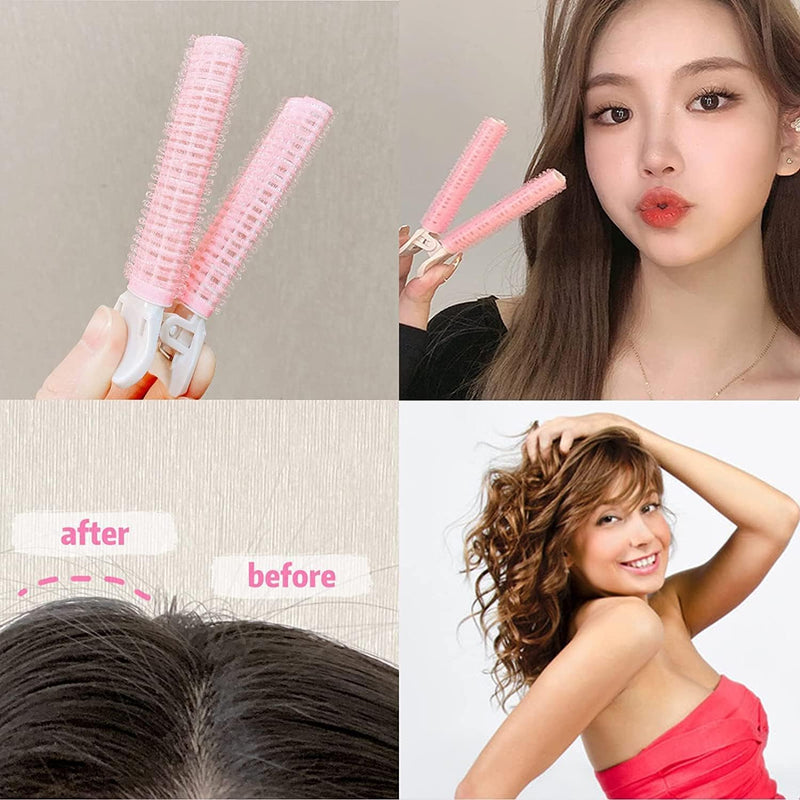  [AUSTRALIA] - 4Pcs Pink Volumizing Hair Root Clip DIY Bangs Curler Self Grip Hair Roller Set Styling Tool Accessories