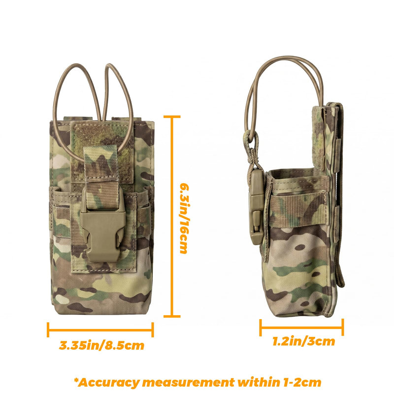 Tactical Radio Holster 500D Nylon MOLLE Walkie Talkie Pouch with Adjustable Bungee Quick-Release Buckle for Duty Belts, Vests, and Backpacks (Multicamo) Multicolor