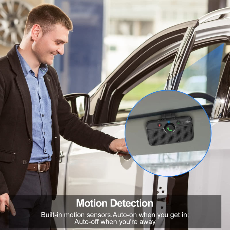 Bluetooth 6.0 Car Speaker, Handsfree Wireless Speaker Kit | for Cell Phone, Support Siri & Google Voice Assistant, Motion Auto On, Wireless Audio Car Kit Speakerphone with Visor Clip