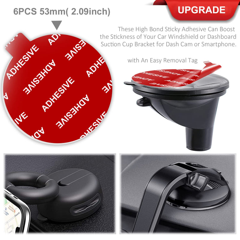 6 Pack 53mm(2.09inch) Adhesives for Suction Cup Replacement, AZXYI Windshield Mount Adhesive Replacement Kit, Compatible with Mounting Disk, GPS Dash Cam and Socket Car Dashboard Suction Cup Mount