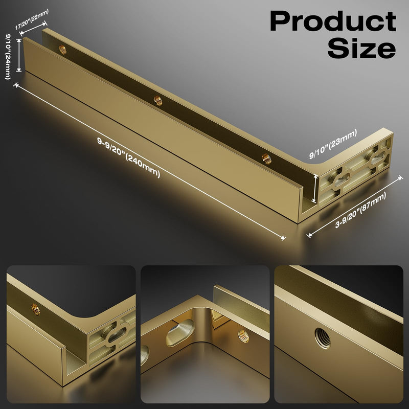 Heavy Duty Fixed Glass Clamp Support Bracket for Frameless Shower Doors,Reliably 304 Stainless Steel Stabilizing Bar for 6-12mm Glass Panels,No-Drill Installation,Mirror Gold Left Side Glass Polished Gold