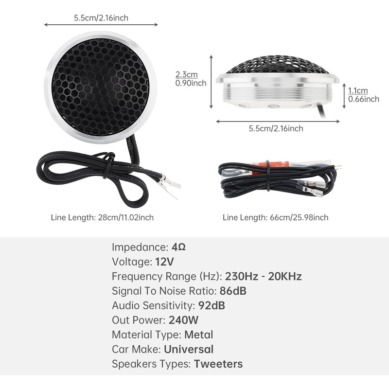 Silk Dome Tweeters, 2pcs 240W Maximum Power 2 in Aluminum Alloy Neodymium Silk Dome Car Tweeters for Car