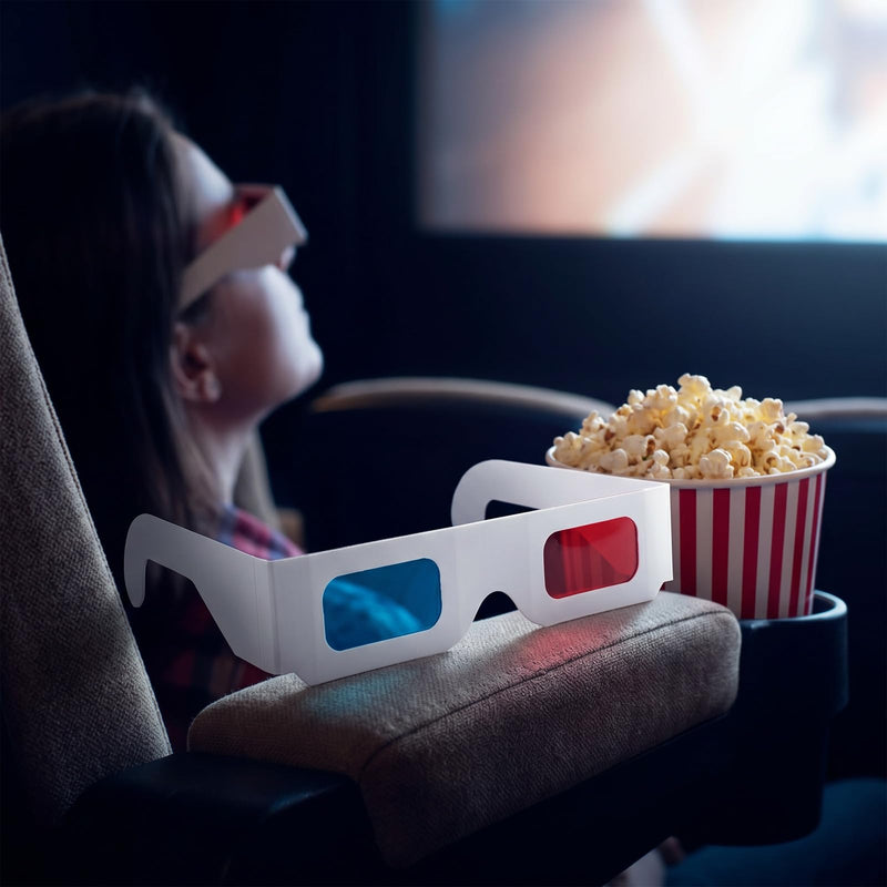 20 PCS 3D Paper Glasses Red and Blue Lens Anaglyph Cardboard | for Movies and TV, in White Frame, for Movies, Folded in Protective Sleeve, Lightweight & Foldable, Home 3D Viewing