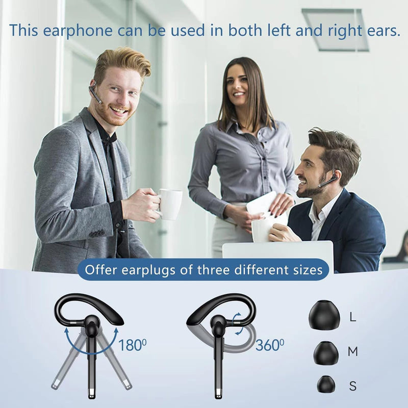 Bluetooth Headset with Microphone, Wireless Bluetooth Earpiece for Work, Trucker Headset with ENC Noise Cancelling Mic, 72H Charging Case, Bluetooth 6.1 Hands Free for Driving Office PC Phone, Black