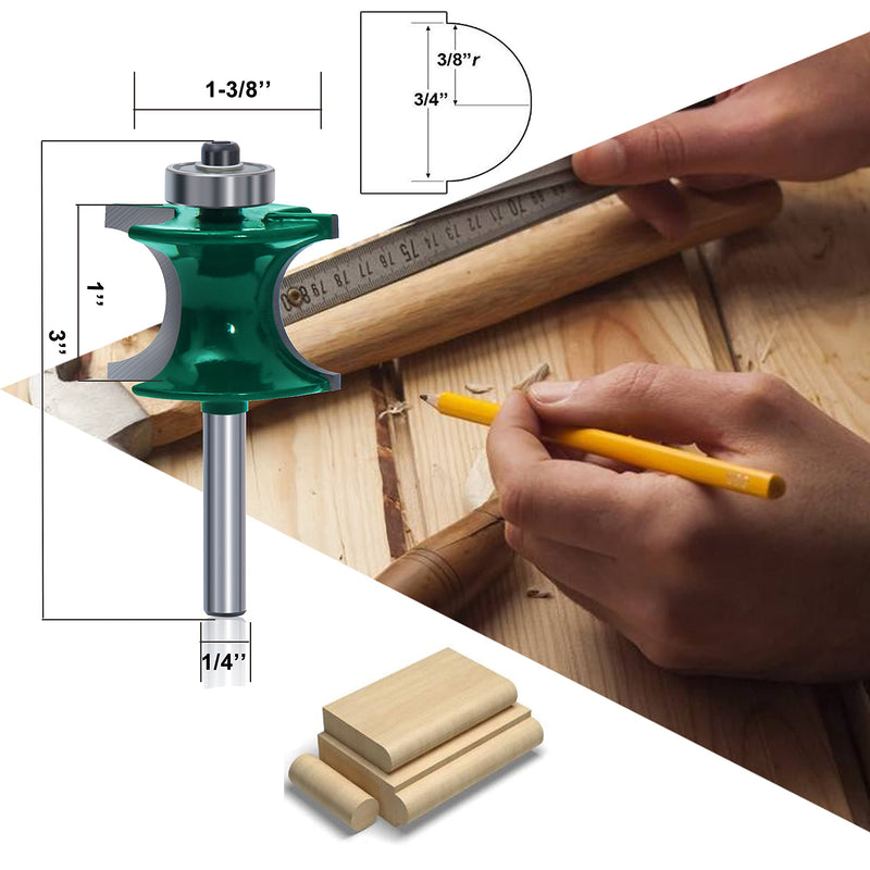 LEATBUY 5 PCS Molding Router Bit Set 1/4-Inch Shank, Corner Rounding Edge-Forming Roundover Beading Router Bit Sets , Woodworking Milling Tools, Carbide CNC Router Cutter (YO01)