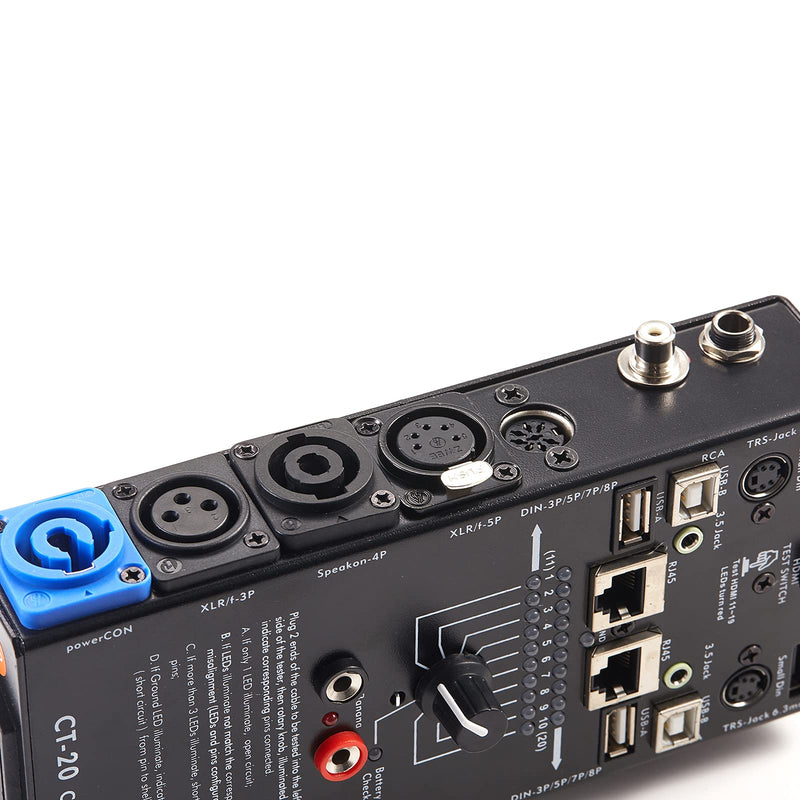 MFL. 15-Plug Audio Cable Tester Line Finder Black 15-in-1 Cables Checker 10-Way Switch Wire Tracker with LED Indicators, Rectangular