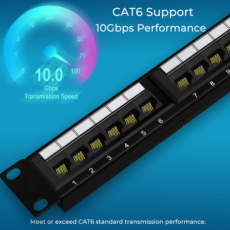 Rapink Patch Panel 24 Port Cat6 10G Support, Network Panel UTP 19-Inch, Wallmount or Rackmount 1U Ethernet Patch Panel Punch Down Block for Cat6, Cat5e, Cat5 Cabling 24Port