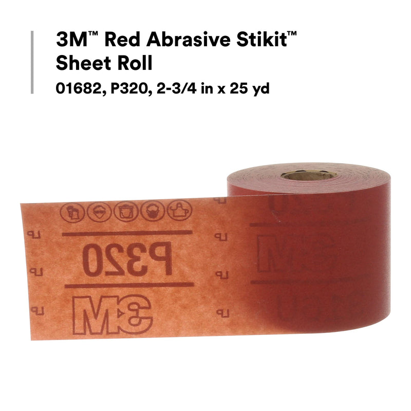 3M Stikit Red Abrasive Sheet Roll, 01681, No Hole, 2-3/4 in x 25 yd, 400+ Grade, Automotive Sanding Roll Sandpaper for Coating Removal, Body Repair, Auto Sanding 400+ Grit 2-3/4 in x 25 yd (Pack of 1)