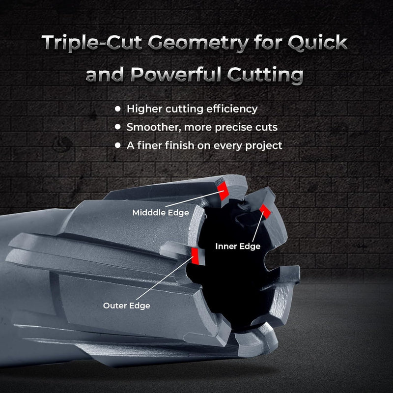 TCT Annular Cutter,2-3/8"Diameter and 1-3/8depth, Universal Shank Compatible with 3/4" Weldon Shark and Other Standard Tool Holder, Carbide-Tipped Annular Cutter Mag Drill Bit with Pilot Pin 2-3/8 in