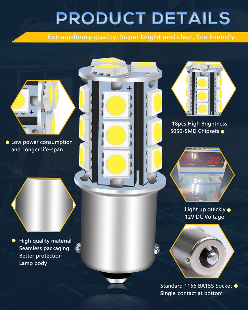 UNXMRFF 1156 LED Bulb White Super Bright 1073 1003 BA15S 7506 1141 LED Bulbs 5050 18-SMD Replacement for 12V RV Interior Ceiling Dome Light/Travel Trailer/Boat Indoor/Camper Light Bulbs (Pack of 6) 6PCS
