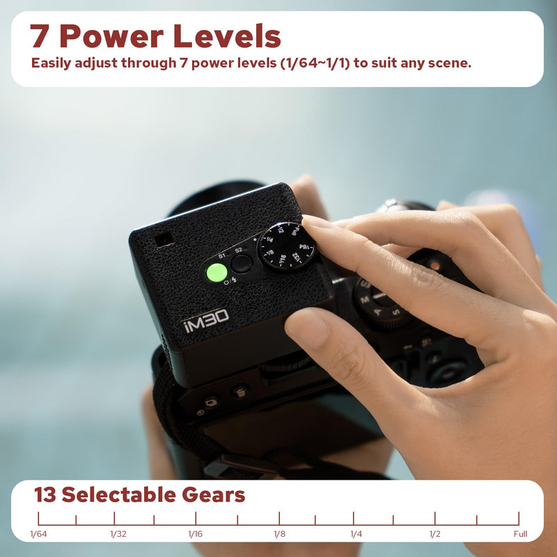 Godox IM30 Mini Camera Flash, Super-Portable 78g Pocket Sized, 7 Level Dimming, GN15, 230 Full-Power Flashes 3.6s Recycle Time Compatible with Canon/Nikon/Sony/Fujifilm Camera Godox IM30