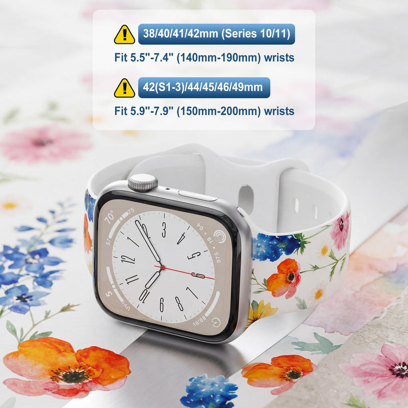 Floral Band Compatible with Apple Watch Bands for Women 40mm 42mm 41mm 38mm 44mm 45mm 46mm 49mm, Cute Pattern Flower Soft Silicone Sport Strap for iWatch Series Ultra 11 10 SE 9 8 7 6 5 4 3 2 L-Spring Garden 38mm/40mm/41mm/42mm [series 11 10]
