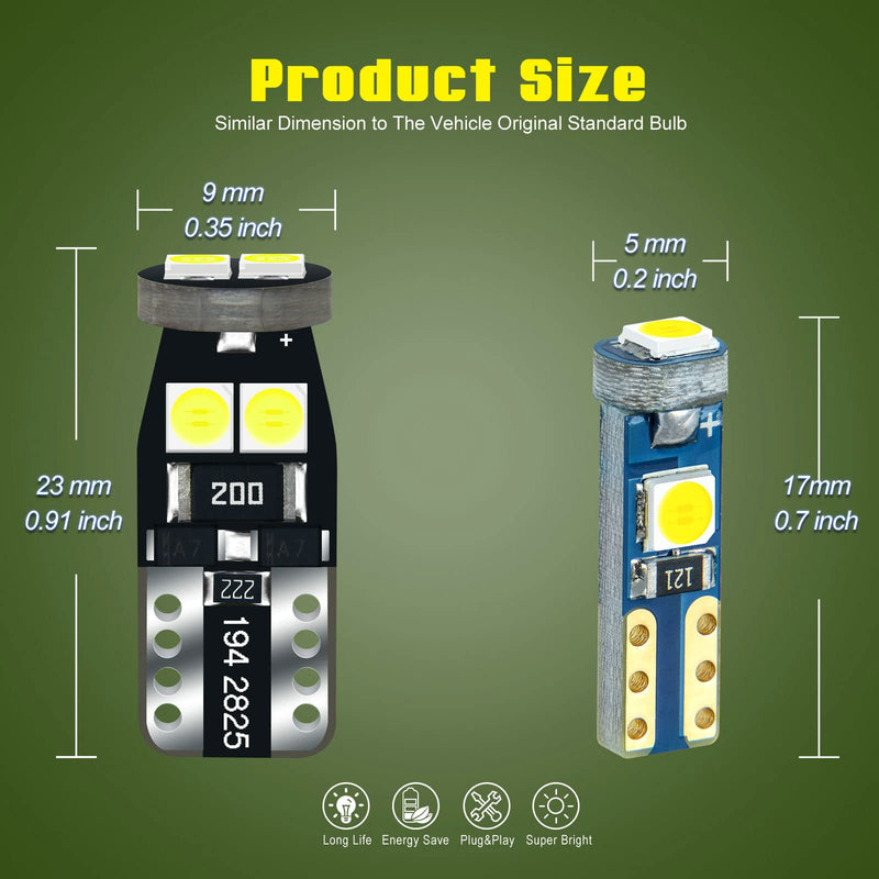 12V White T5 37 74 73 2723 2721 T10 158 168 194 2825 with Socket Instrument Cluster Light LED Bulb Replacement Dashboard Panel Gauge Indicator Lamp PC74 PC37 PC118 PC168 PC175 PC194 PC195 PC160 PC161