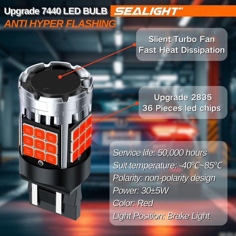 SEALIGHT 7440 7443 LED Bulb Red, 7441 7444 LED Bulbs for Brake Lights, 600% Brighter T20 W21W for Stop Tail Brake Signal Lights, Pack of 2 7443/7440