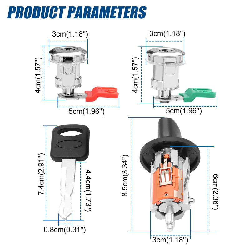 Ignition Switch Door Lock Cylinder Kit for Ford, Ignition Switch Lock Cylinders Keys fit 97-08 Ford E150 E250 E350 Ranger Ignition Locks Cylinder, 96-07 Explorer Aerostar, Replace LC6177 DL5886 597638 Ignition & 2 Door Locks