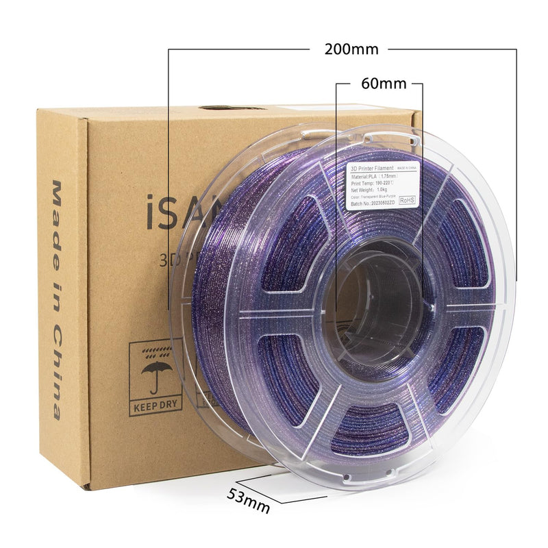 iSANMATE 3D Printer Filament Clear PLA, Multicolor Transparent Transition Glitter Filament, Gradient Purple Blue Multicolor PLA Filament, 3D Printing Filament 1KG/2.2lb, Blue Violet Galactic B- Glitter Blue Violet Galactic