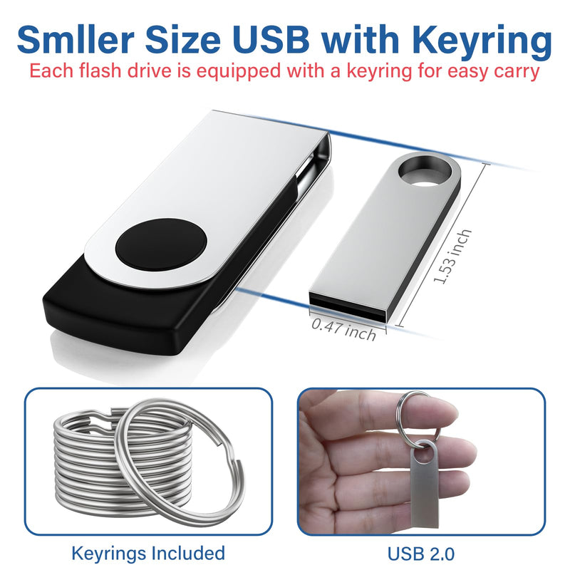 5 Pack 128GB USB Flash Drive with Keychains, Wooolken Sleek Metal USB 2.0 Thumb Drives Memory Stick for PC Laptop Computer 5 PCS
