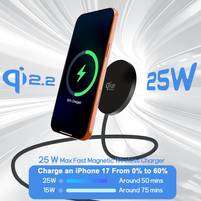 Herfair 25W Wireless Charger Magnetic Fast Charging Pad with 4FT USBC Cable | 25 Watt Magnetic Safety Charger for iPhone 17 17e 16, iPhone Air, Galaxy S26 Ultra/S25/S24/S23/S22/S21/S20 Plus, Pixel 10/10a Black