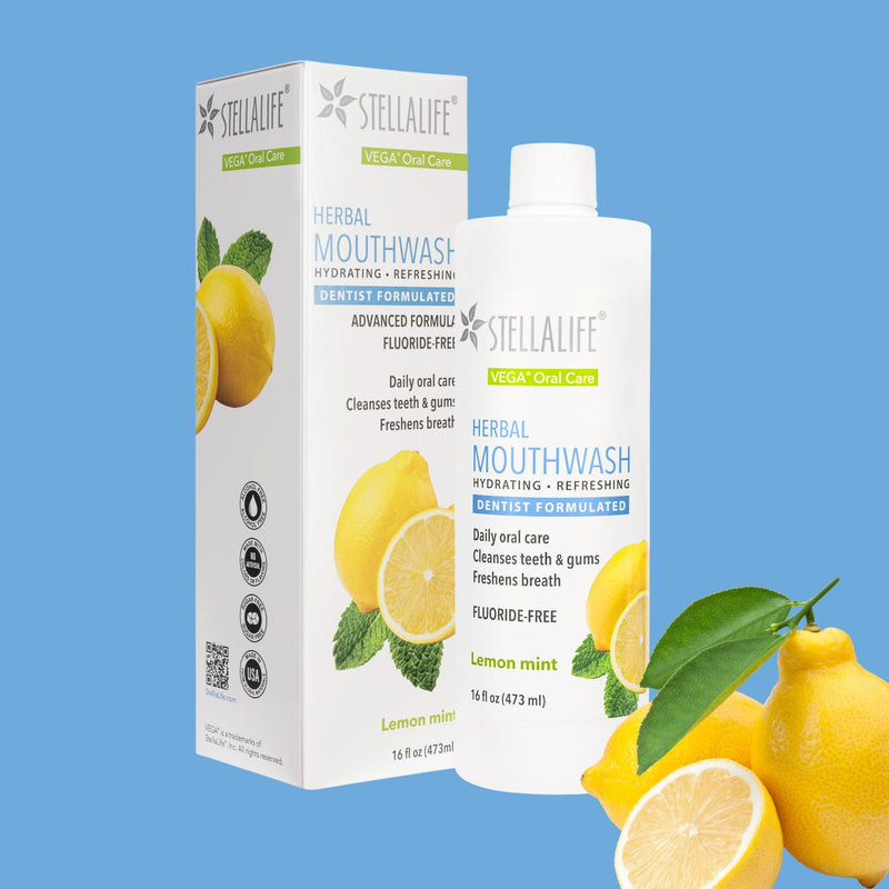 StellaLife Wellness Herbal Mouthwash – Natural Hydrading Alcohol-Free Oral Solution for Halitosis/Bad Breath Relief (Not Vega Rinse) Lemon Mint
