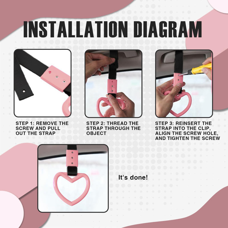 2PCS Heart Shaped Car Handle Straps, Rear Bumper Warning Keychain Ring with Drift Charm for Car Exterior Interior Accessories (Pink) Pink