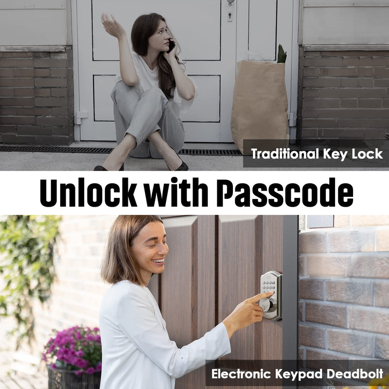 Keyless Entry Door Lock - Electronic Door Lock with Keypad, Smart Deadbolt Lock with Auto Lock, Security Waterproof Smart Lock, Easy to Install, Ideal for Front Door, Home Use, Apartment - ELAMOR M19 Sand Nickel