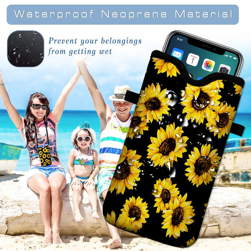 Universal Neoprene Cell Phone Pouch 7.1 X 4 in Mobile Protection Case Bag with Crossbody Strap/Neck Lanyard Sunflower Printed Pattern One Size