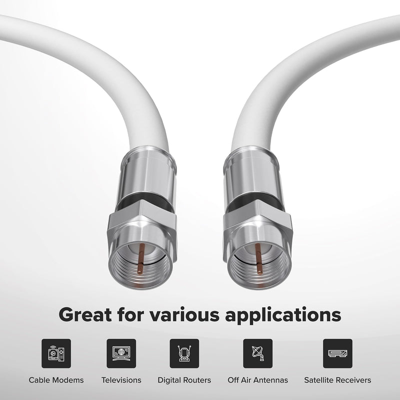 THE CIMPLE CO 35 FT Solid Copper Coaxial Cable - RG6 Coax with Connectors, F81/RF - Digital Coax for Audio/Video, Cable TV, Antenna, Internet, & Satellite - White, 35 Feet (10 Meters)