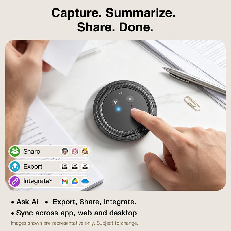 AI Voice Recorder with Transcribe & Summarize for Meetings, Study & Work | AI Note Taker for Productivity, 100+ Languages, 360° Magnetic Phone Stand, Edit Speakers, 1TB Cloud Multi-Device Sync Black