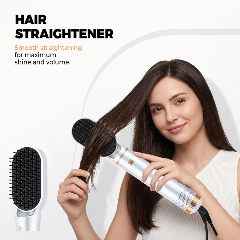 OKWRAP 5 in 1 Hair Styler Airbrush Multi Styler Hair Styler Air Styler1000W | Air Styler with Ionic Hair Dryer, Air Curler, Blow Dryer Brush, Hair Straightener Brush for Dry, Curl, Straighten andVolumise White