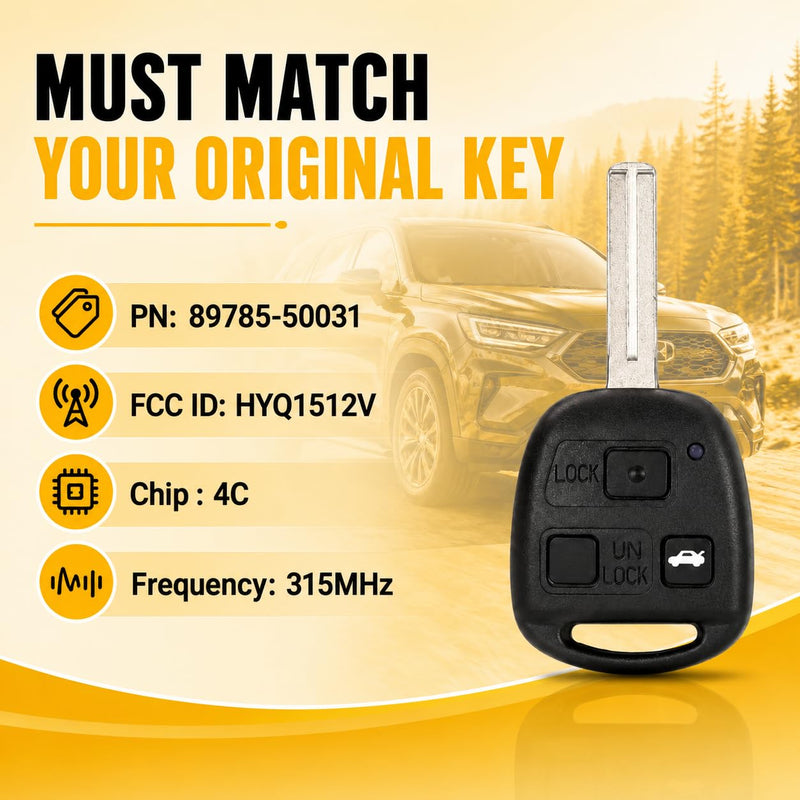 Key Fob Replacement Fits for 2001-2005 Lexus IS300/ 2002-2003 ES300 | HYQ1512V 89785-50031 4C Chip 1.5in Blade (Requires Master Key)