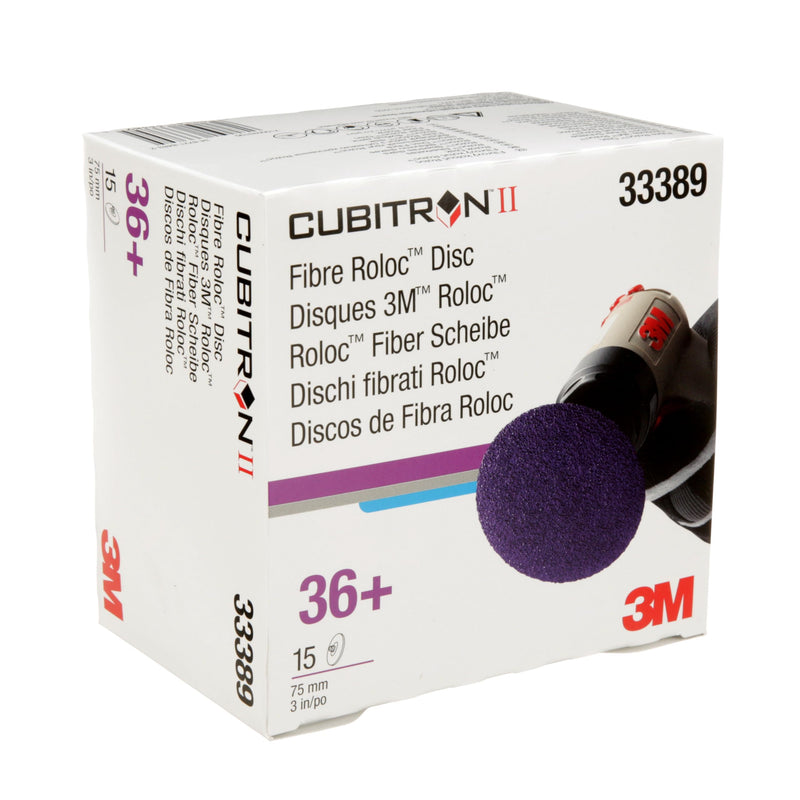 3M Cubitron 3 Roloc Fibre Disc, 33493, 36+, 3 in, Precision Shaped Ceramic Grain, Quick Change Abrasive Disc for Grinding, Weld Blending, Deburring, High Cut Rate and Long Life, Pack of 15