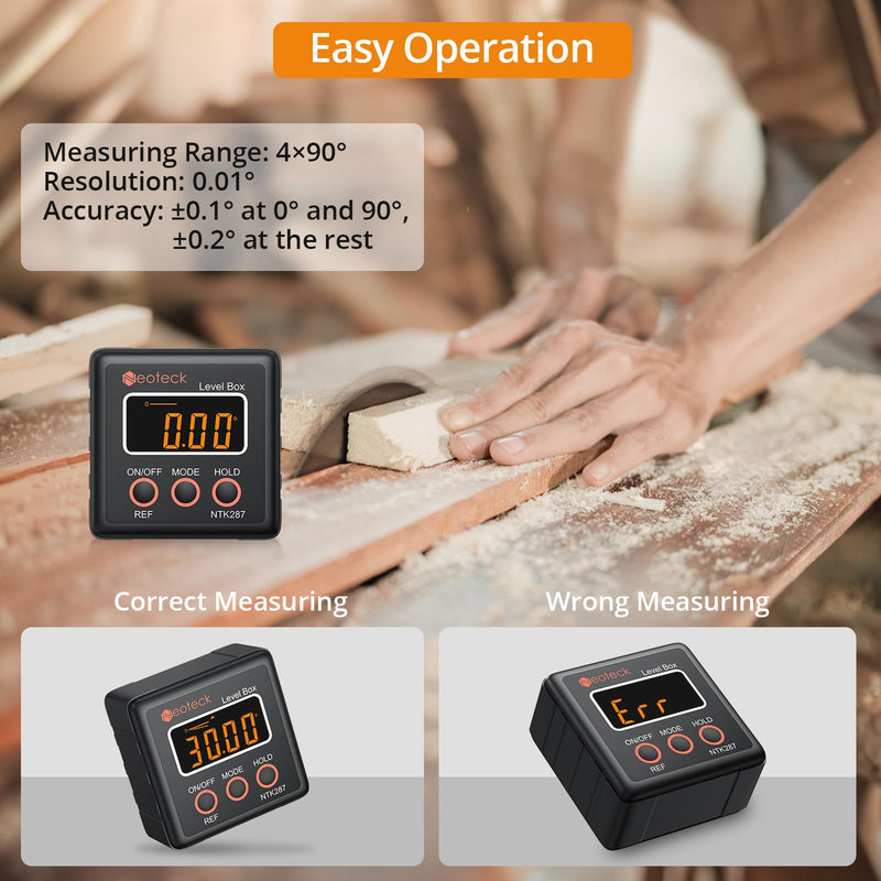 Neoteck Digital Angle Finder Digital Angle Gauge with LCD Backlight Protractor IP54 Waterproof Inclinometer Level Box for Bevel Angle of Miter Saw Automobile Test and Repair and Woodworking - Black