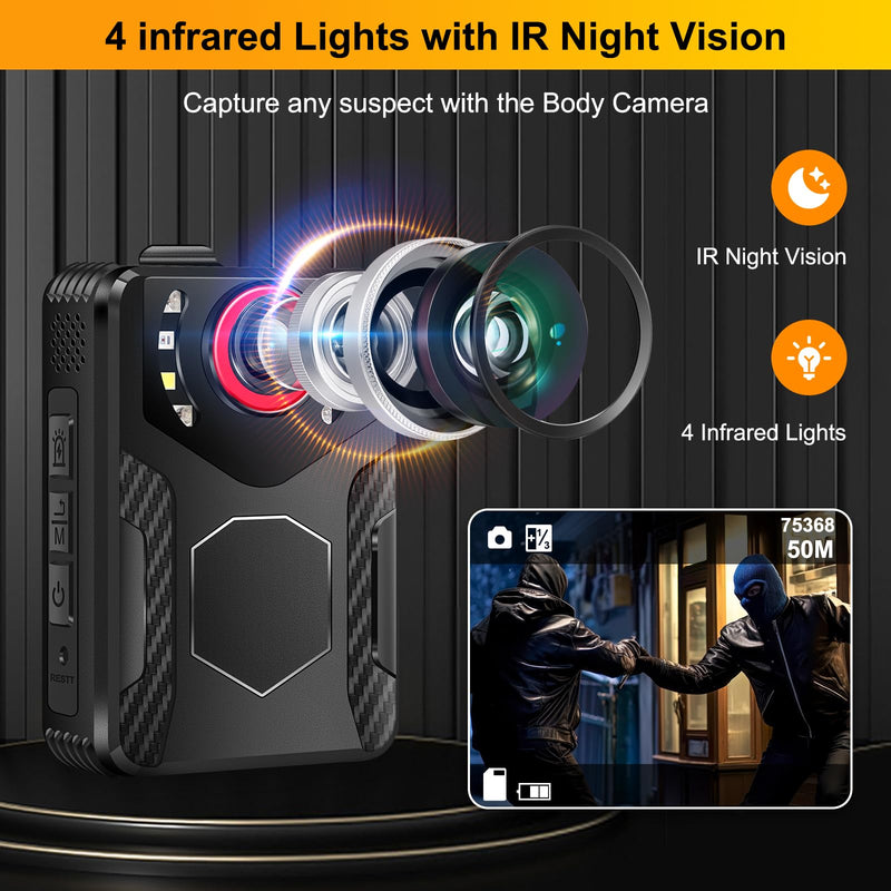 Body Camera with Audio and Video Recording: 1080P FHD Body Cam, 128GB Wearable Pocket Camera, Night Vision, 10HR Battery, 2.0" Screen Bodycam for Work, Outdoor, Travel, Fishing, Pet Walking