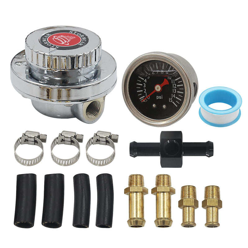 Manual Adjustable 1-5 PSI Fuel Pressure Regulator Carburetor Carb Fuel Pump Kit with 0-15 PSI Pressure Gauge and Fuel Block Complete Set