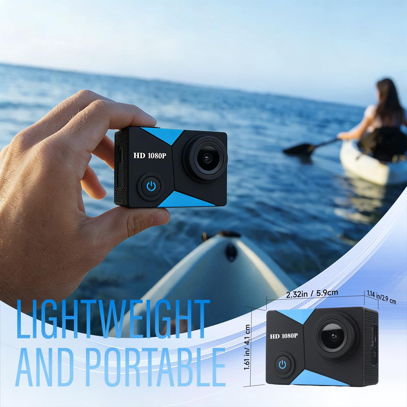 Action Camera 1080P Sports Camera 16GB Memory Card Action Cam 131ft Underwater Waterproof with 2 X Batteries with Accessories Kit Suitable for Helmet, Bicycle, etc. Indigo Black