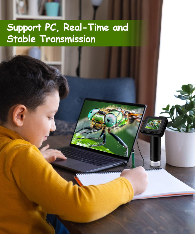 Handheld Microscope for Kids - 1000X Portable Microscope for Kids, Photo and Video Microscopes 2in Screen, Science Kit Gift for Kid Adults Boys Girls, Digital Coin Magnifier, 32GB, 5Pcs Sample Slides
