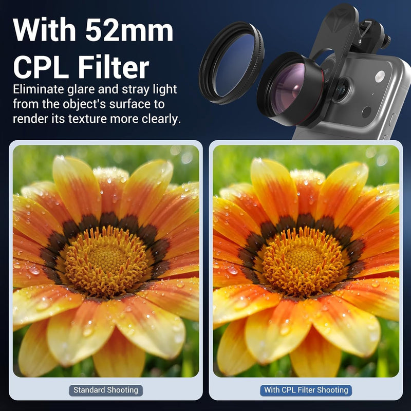 35X Macro Lens Kit for Smartphone with CPL Filter, HD Magnifier Photography Lens with Universal Lens Clip, Phone Camera Lens Attachment for iPhone 17/16/15/12/11 Samsung & Android Phone