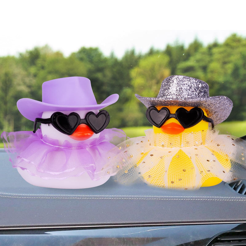 Rubber Duck Car Ornament, Cute White Duck Car Dashboard Decoration Accessories with Mini Hat Sunglasses and Skirt A21-White-Purple Skirt