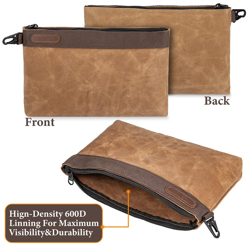 Waxed Canvas Tool Pouches 4 Pack – 11-Inch Heavy-Duty Zipper Tool Bags Set, Waterproof Utility Storage Pouches for Tools, Cables, Gear & Supplies – Rugged Tool Organizer Bags | Heavy Duty Zipper, Waterproof, Utility Organizer, Rugged Storage