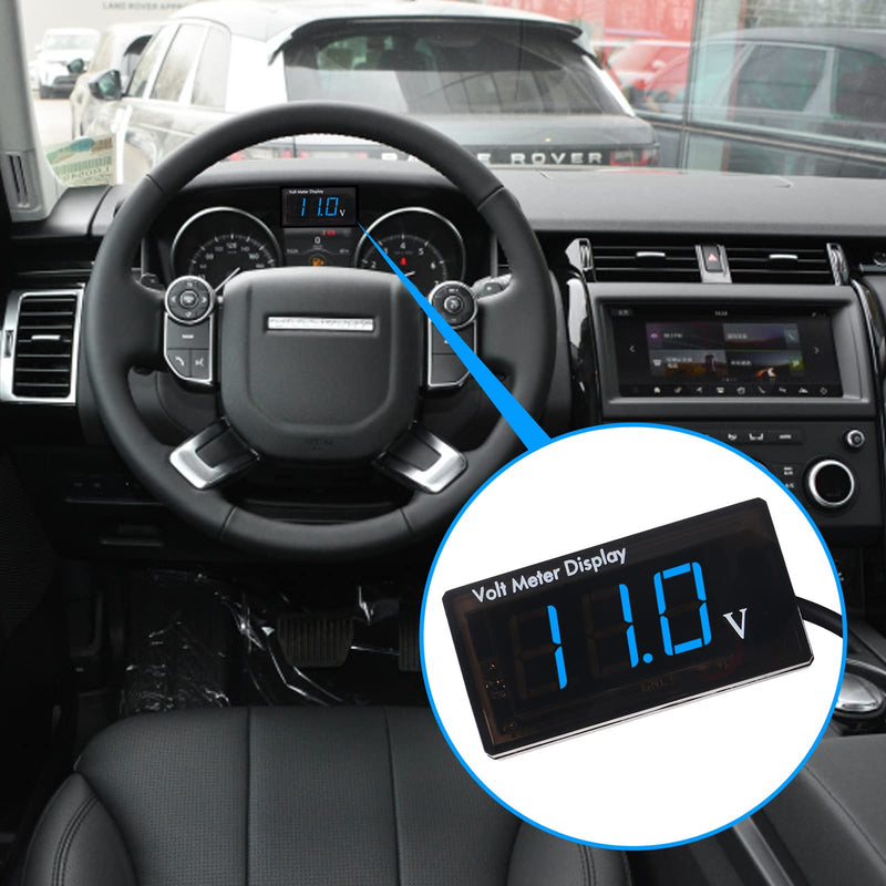 2Pcs DC 12V Car Digital Voltmeter Gauge LED Display DC 5-28V Voltage Mete Waterproof Voltage Display Voltmeter Gauge Meter Power Energy LED Volt Meter for Car Motorcycle (Blue) Blue